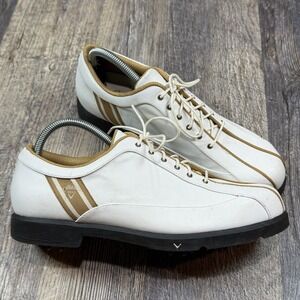 Callaway Womens Newport‎ 349-20 Soft Spike Golf Shoes White Tan Size 9 Leather
